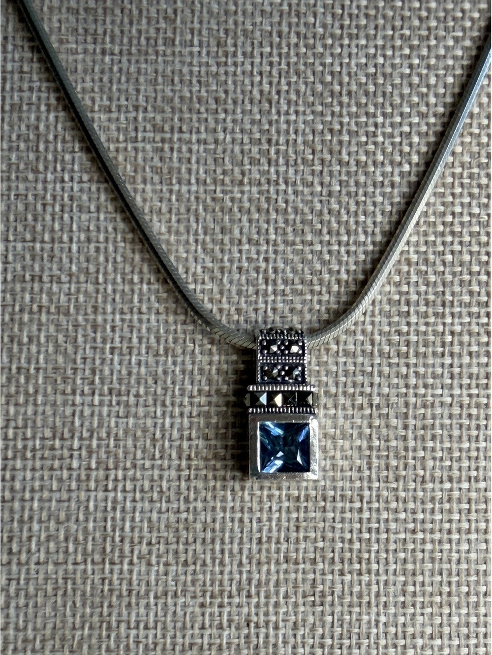 Retired Silpada S0825 Sterling Silver Marcasite & Blue Topaz/CZ Pendant 925